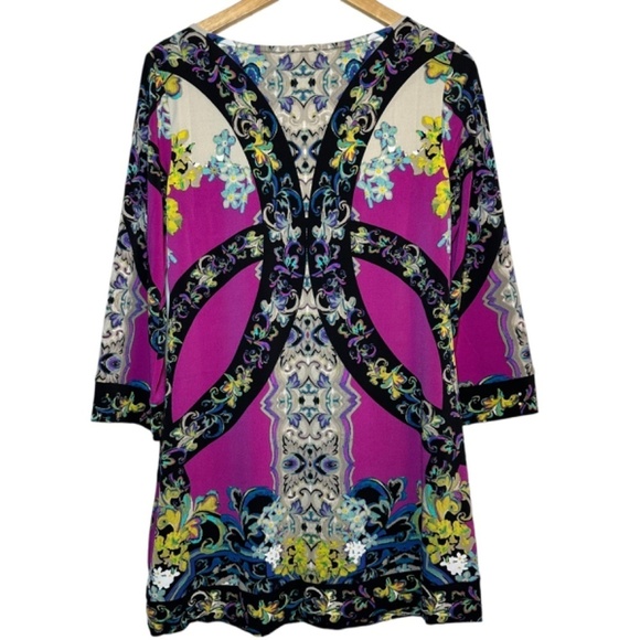 Style&Co Shift Dress Boat neckline Bell Sleeve Stretch Sz Small Floral Disco - Picture 2 of 16